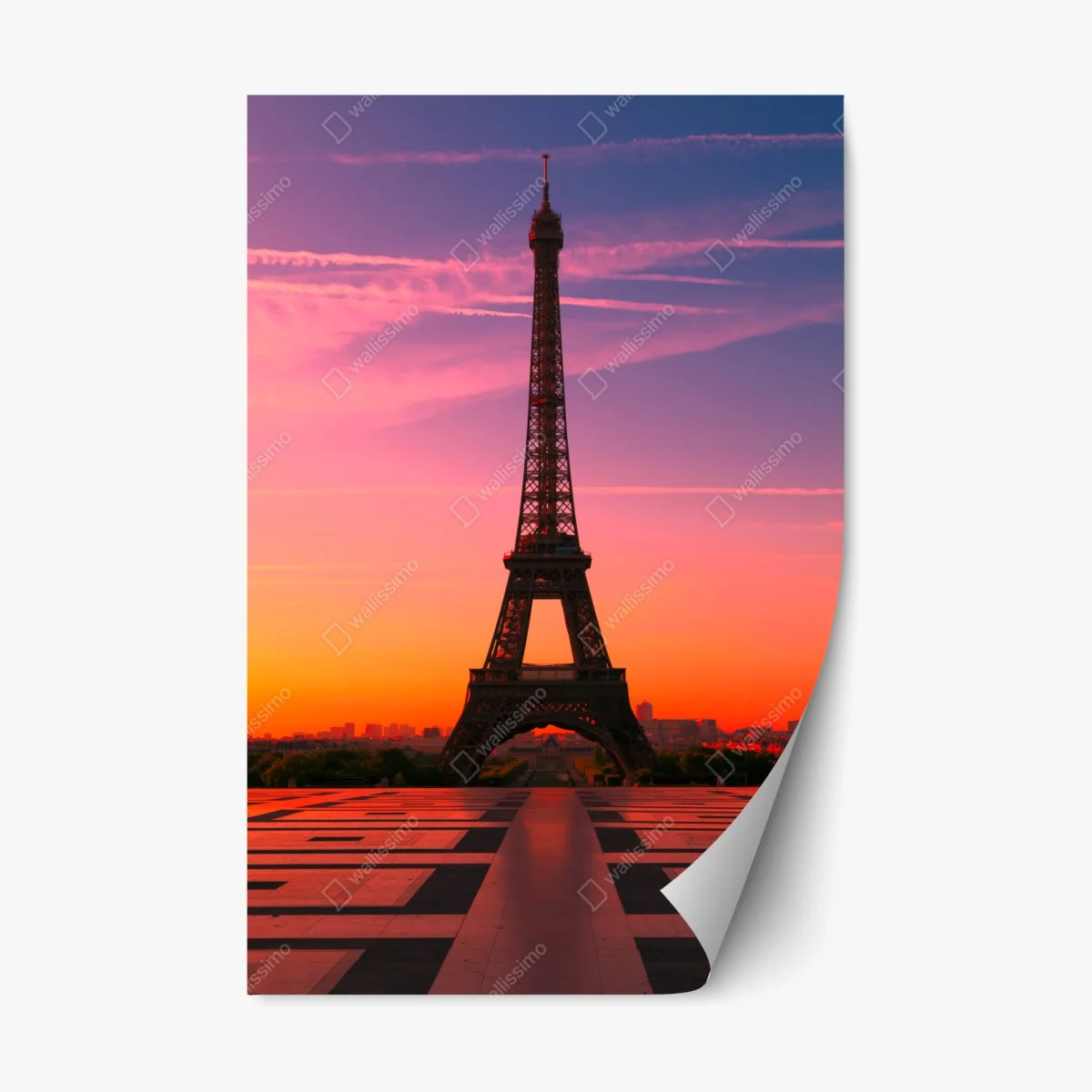 Sticker repositionnable Tour Eiffel au lever du soleil ciel rose et orangé – Wallnifity® Sticker repositionnable Tour Eiffel au lever du soleil ciel rose et orangé – Wallnifity®