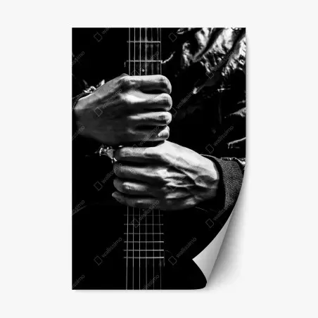 Sticker repositionnable mains sur le manche d'une guitare en noir et blanc – Wallnifity®