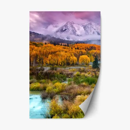 Sticker repositionnable lever de soleil rose sur East Beckwith Mountain, Kebler Pass – Wallnifity®