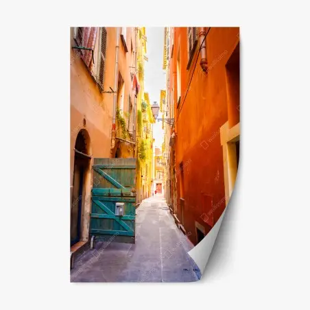 Sticker repositionnable ruelle méditerranéenne aux façades colorées – Wallnifity®