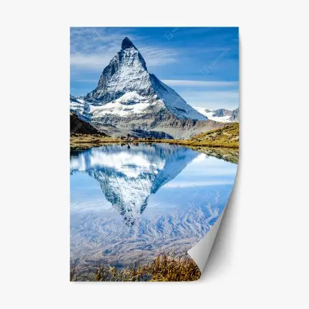 Sticker repositionnable reflet du Cervin dans un lac alpin – Wallnifity®
