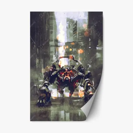 Sticker repositionnable robot de combat futuriste en patrouille urbaine – Wallnifity®