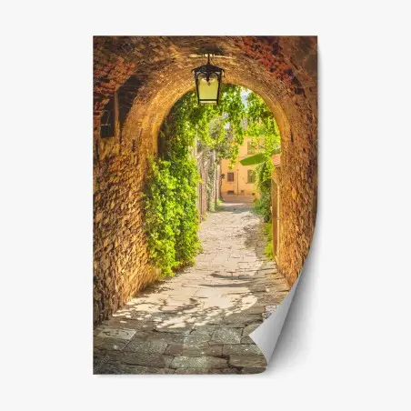 Sticker repositionnable ruelle médiévale verdoyante en Toscane – Wallnifity®