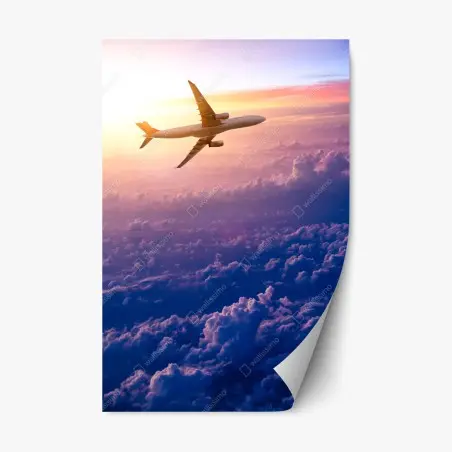 Sticker repositionnable avion au-dessus des nuages au lever du soleil – Wallnifity®
