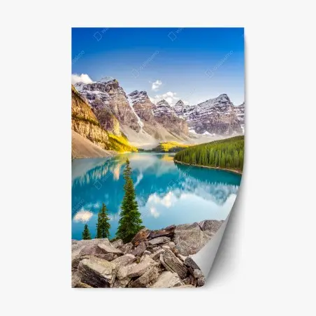 Sticker repositionnable panorama du lac Moraine au coucher du soleil – Wallnifity®