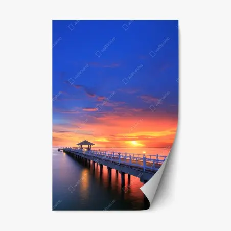 Sticker repositionnable jetée en bois au lever du soleil – Wallnifity®