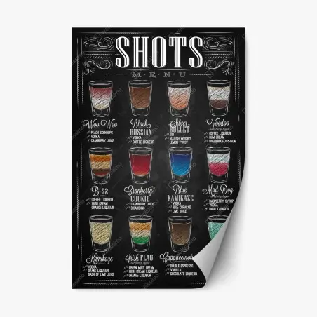 Sticker repositionnable affiche murale menu de shots style ardoise vintage – Wallnifity®