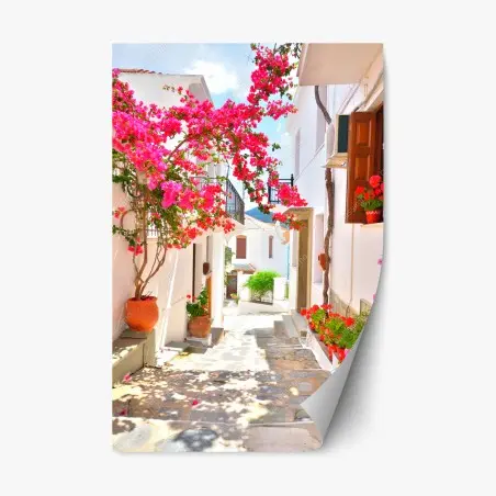 Sticker repositionnable ruelle fleurie au charme méditerranéen – Wallnifity®