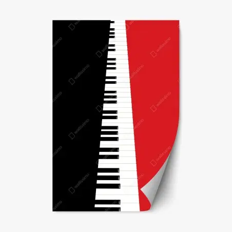 Sticker repositionnable clavier de piano en perspective noir et rouge – Wallnifity®