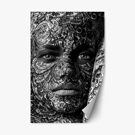 Sticker repositionnable portrait ornemental en noir et blanc – Wallnifity®