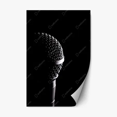 Sticker repositionnable microphone en gros plan sur fond noir – Wallnifity®