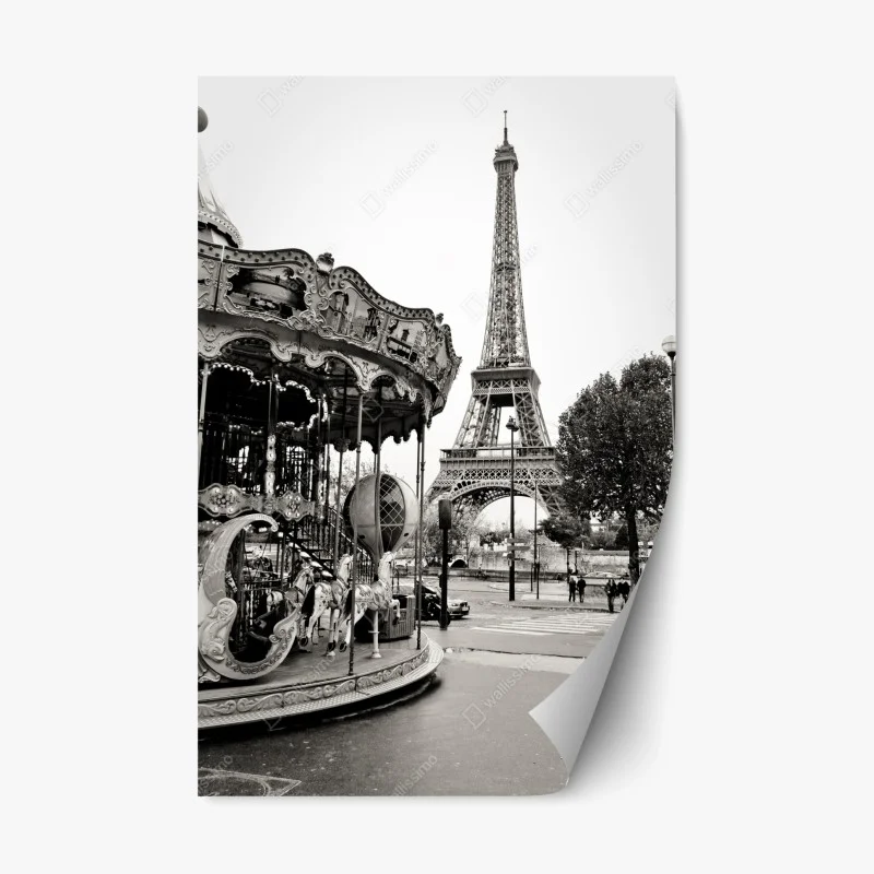 Sticker repositionnable balade parisienne au manège devant la Tour Eiffel – Wallnifity®