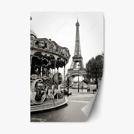 Sticker repositionnable balade parisienne au manège devant la Tour Eiffel – Wallnifity®