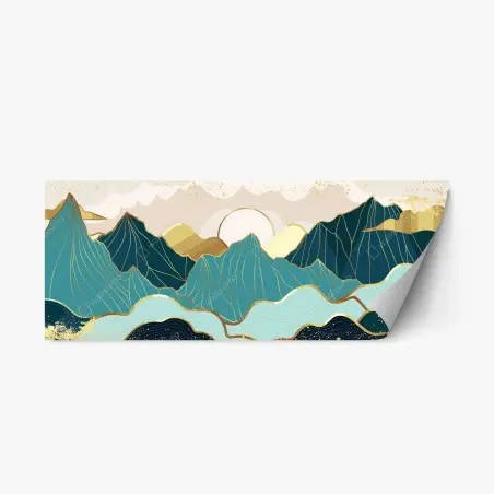 Sticker repositionnable horizon montagneux abstrait aux reflets dorés – Wallnifity®