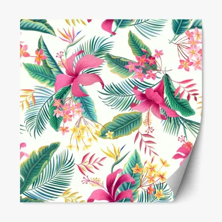 Sticker repositionnable motif floral tropical aux couleurs vives – Wallnifity®
