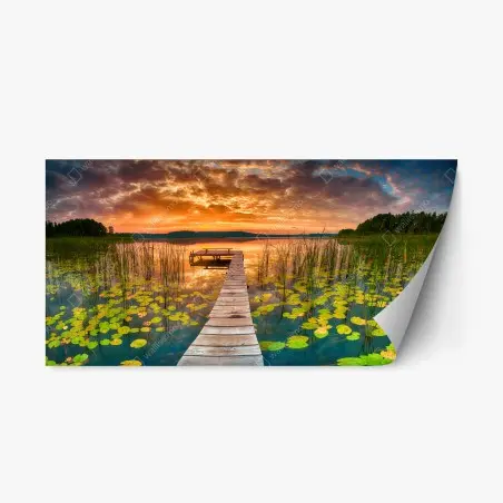 Sticker repositionnable lever de soleil estival sur le lac – Wallnifity®
