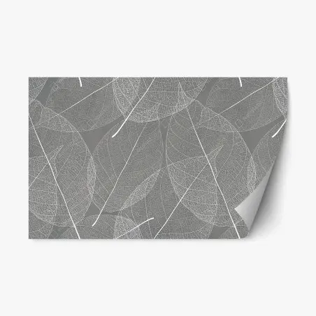 Sticker repositionnable motif feuilles squelettes minimaliste blanc et gris – Wallnifity®