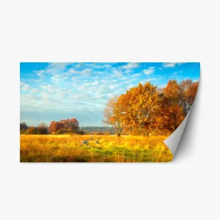 Sticker repositionnable paysage d'automne en prairie dorée – Wallnifity®