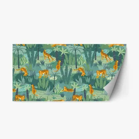 Sticker repositionnable motif jungle aux tigres stylisés – Wallnifity®