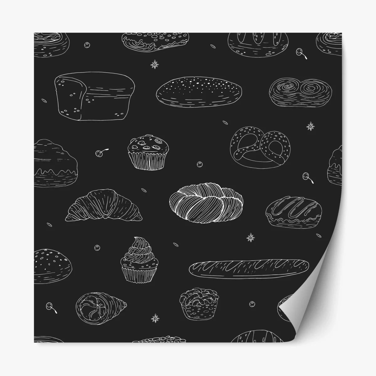 Sticker repositionnable motif pâtisseries au trait blanc sur fond noir – Wallnifity® Sticker repositionnable motif pâtisseries au trait blanc sur fond noir – Wallnifity®