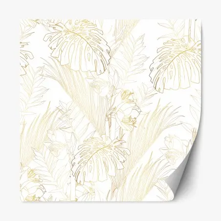 Sticker repositionnable motif botanique doré sur fond blanc – Wallnifity®