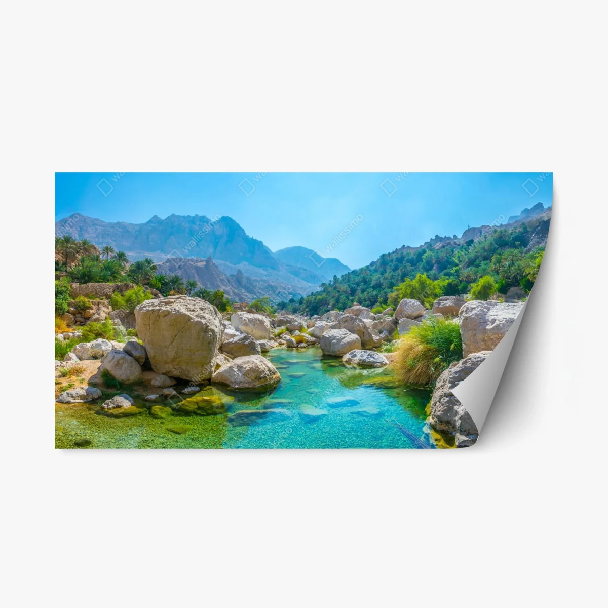 Sticker repositionnable oasis de montagne aux eaux turquoises – Wallnifity® Sticker repositionnable oasis de montagne aux eaux turquoises – Wallnifity®