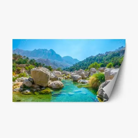 Sticker repositionnable oasis de montagne aux eaux turquoises – Wallnifity®