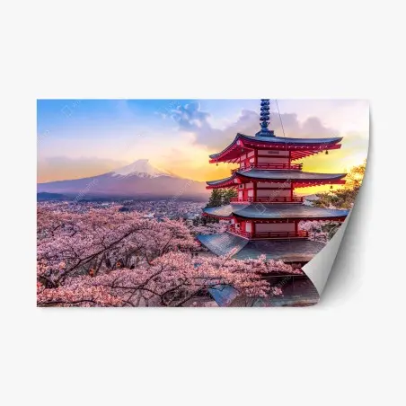 Sticker repositionnable pagode Chureito au coucher de soleil sur Mont Fuji – Wallnifity®