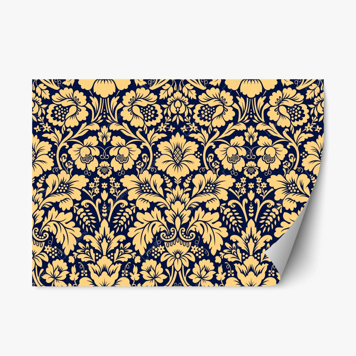 Sticker repositionnable motif floral damassé bleu marine et or – Wallnifity® Sticker repositionnable motif floral damassé bleu marine et or – Wallnifity®