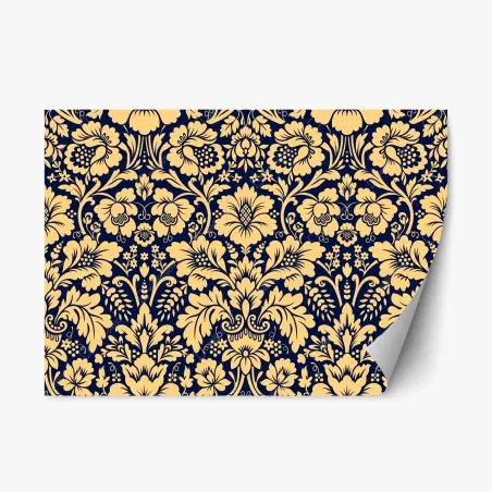 Sticker repositionnable motif floral damassé bleu marine et or – Wallnifity®