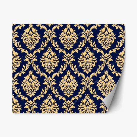 Sticker repositionnable motif baroque doré sur fond bleu marine – Wallnifity®