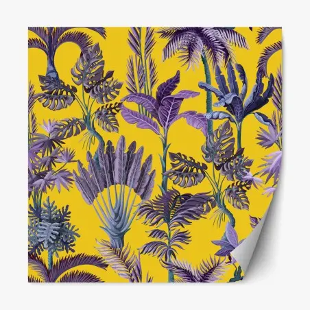 Sticker repositionnable jungle exotique aux feuilles violettes – Wallnifity®