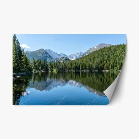 Sticker repositionnable paysage de lac montagneux au reflet cristallin – Wallnifity®