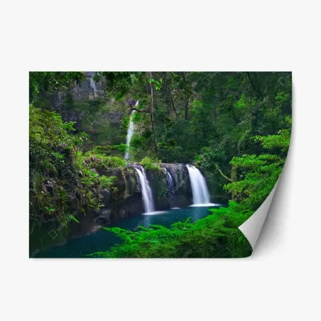Sticker repositionnable cascade émeraude au cœur de la forêt – Wallnifity®