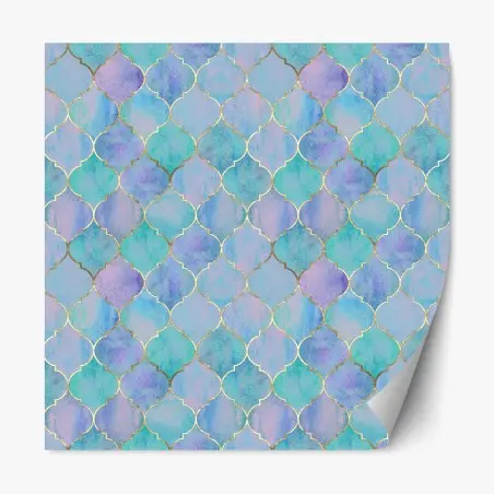 Sticker repositionnable motif arabesque aquarelle bleu et or – Wallnifity®