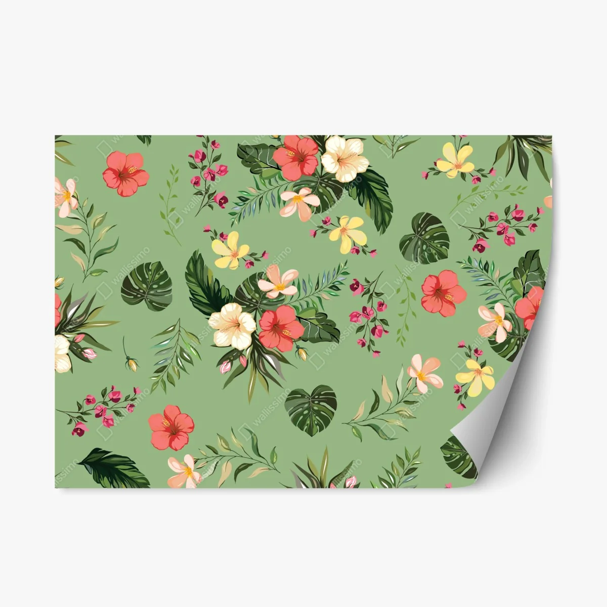 Sticker repositionnable motif tropical fleuri sur fond vert – Wallnifity® Sticker repositionnable motif tropical fleuri sur fond vert – Wallnifity®