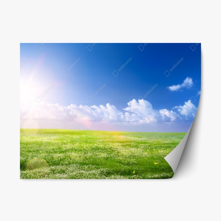 Sticker repositionnable horizon printanier sous ciel bleu – Wallnifity®