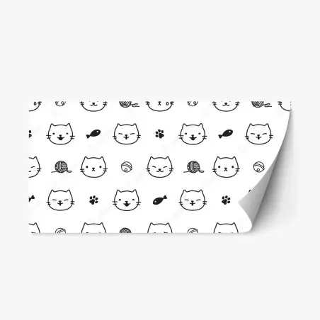Sticker repositionnable motif chats mignons en noir et blanc pour décoration murale – Wallnifity®