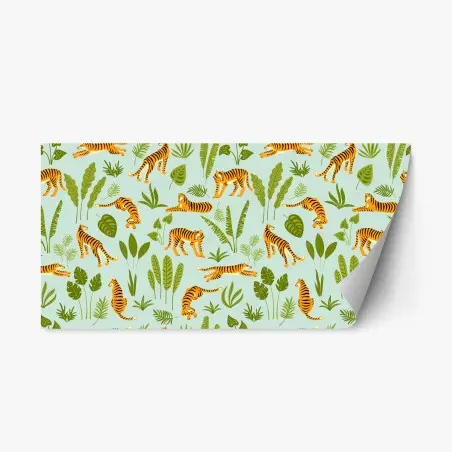 Sticker repositionnable jungle graphique aux tigres et feuillages – Wallnifity®