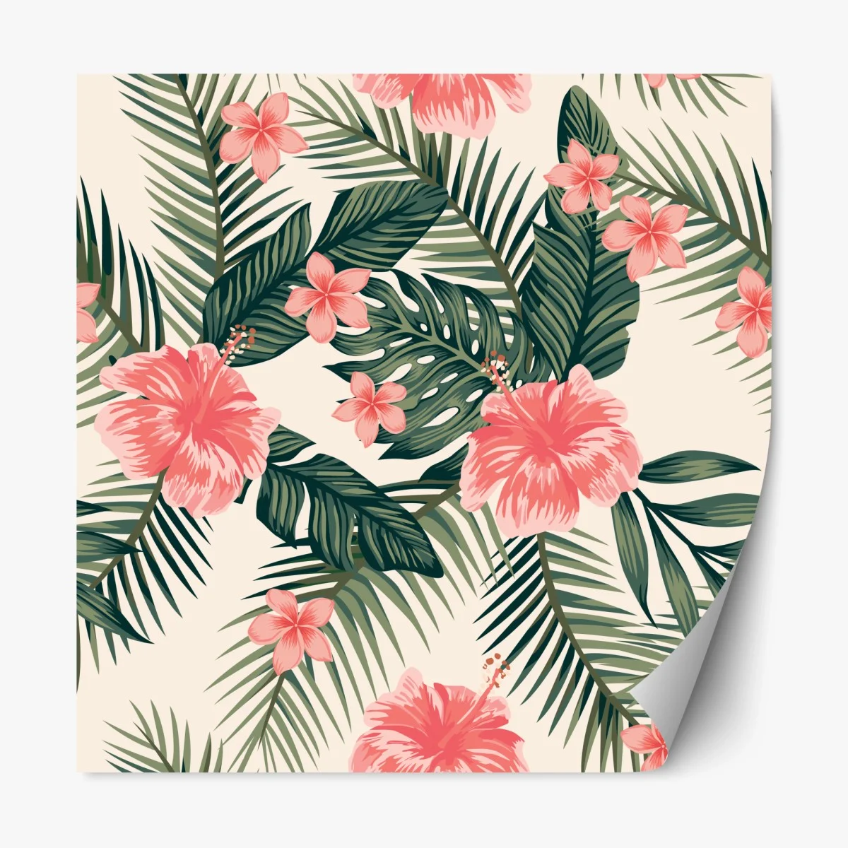 Sticker repositionnable motif tropical hibiscus corail et feuillage vert – Wallnifity® Sticker repositionnable motif tropical hibiscus corail et feuillage vert – Wallnifity®