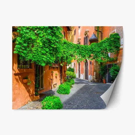 Sticker repositionnable ruelle ensoleillée à Trastevere, Rome – Wallnifity®