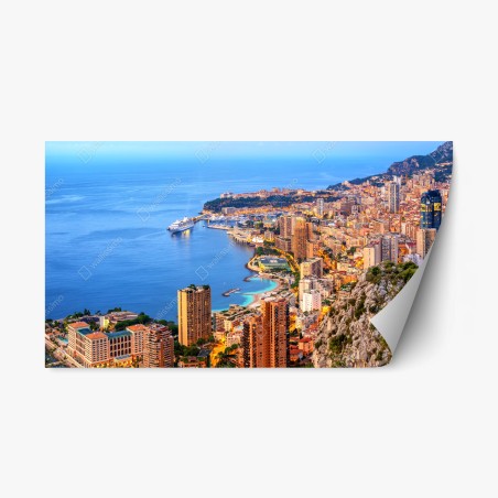 Sticker repositionnable panorama côtier de Monaco au coucher du soleil – Wallnifity®