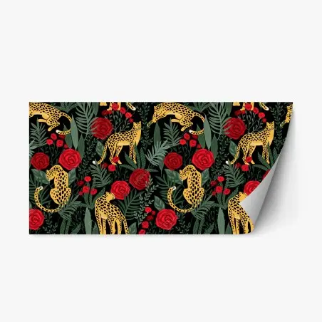 Sticker repositionnable jungle élégante de léopards et roses – Wallnifity®