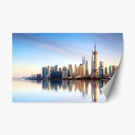 Sticker repositionnable horizon moderne de Shanghai au lever du soleil – Wallnifity®