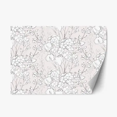 Sticker repositionnable motif floral délicat sur fond rose pâle – Wallnifity®