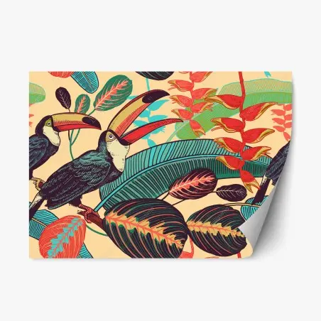Sticker repositionnable toucans et feuillage tropical – Wallnifity®