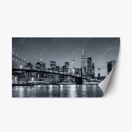 Sticker repositionnable panorama nocturne de New York avec le pont de Brooklyn – Wallnifity®