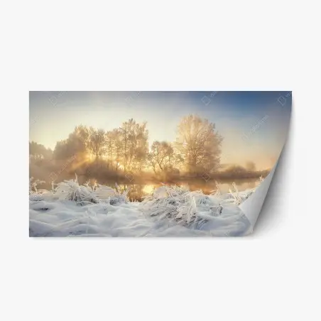 Sticker repositionnable aube dorée sur rivière gelée – Wallnifity®
