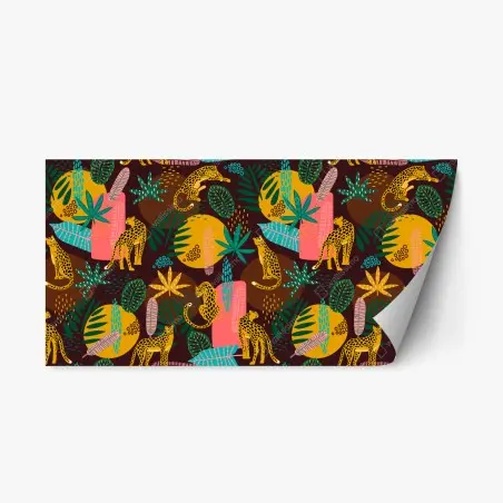 Sticker repositionnable motif jungle coloré aux léopards et feuillages – Wallnifity®