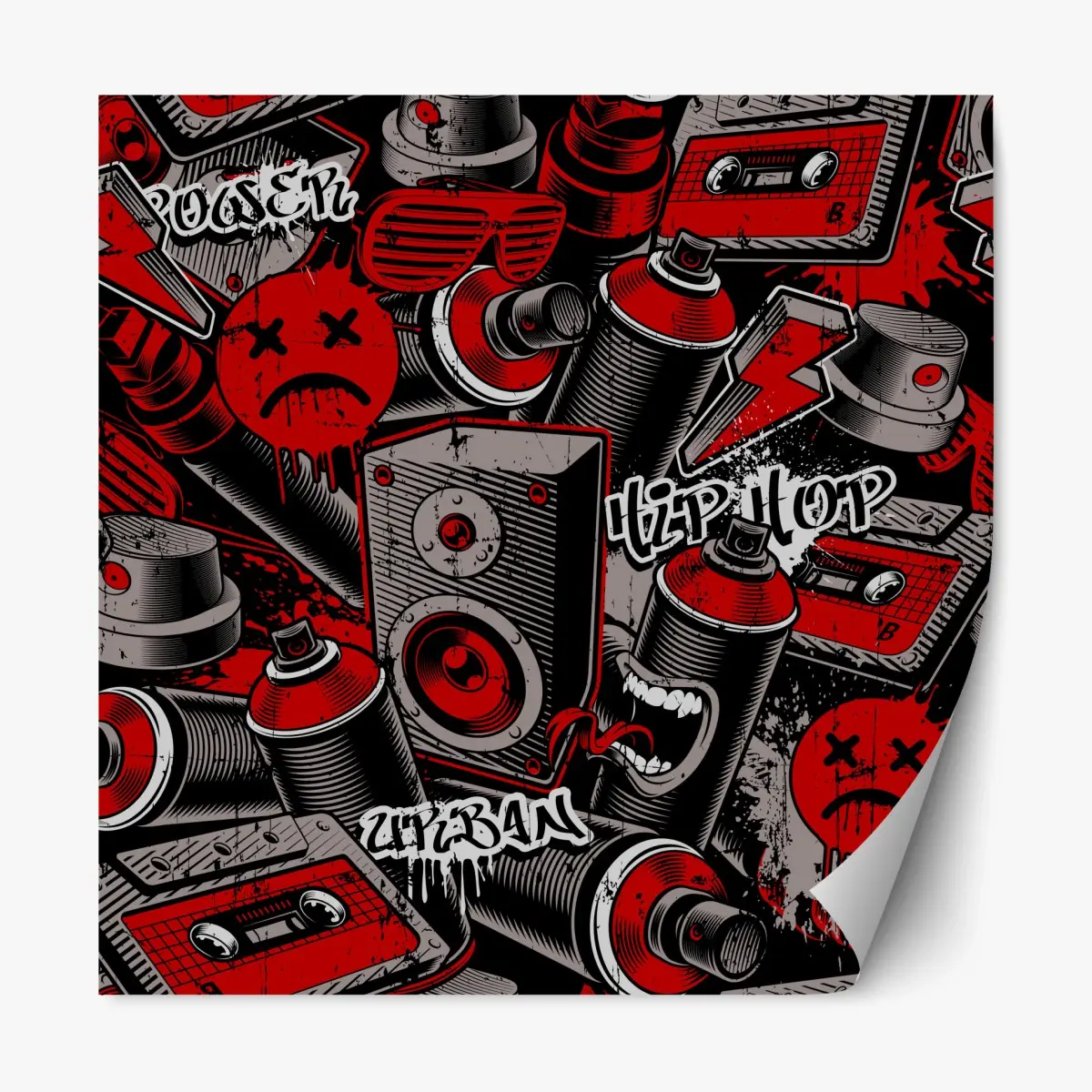Sticker repositionnable motif graffiti hip-hop urbain rouge et noir – Wallnifity®